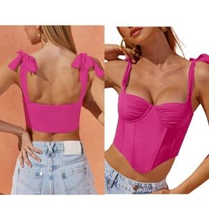 NWT Sexy Boned Bustier Corset Crop Top Tie Up Shoulder Asymmetrical‎ Shirts XS